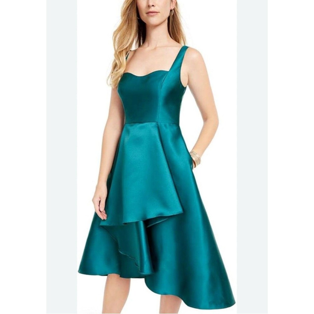 Adrianna Papell Sculpted High-Low Mikado Dress in teal NWT Size 4‎